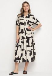 Czarna Wiskozowa Sukienka z Geometrycznym Wzorem Filarin. Czarne sukienki Born2be, na co dzień, l, bez wzorów, z wiskozy, eleganckie, bez kołnierzyka, bez ramiączek, midi, proste. W wyprzedaży za 72.24 zł.