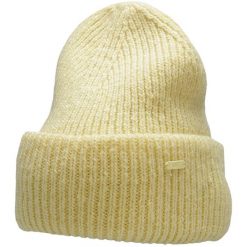 Damska czapka żółta H4Z22 4F. Żółte czapki zimowe 4f, bez wzorów, z poliamidu, sportowe. Za 47.99 zł.