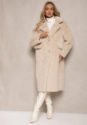 Beżowy Płaszcz z Futra z Zapięciem na Guziki i Wsuwanymi Kieszeniami Paritha. Brązowe płaszcze Renee, m, bez wzorów, eleganckie, bez kaptura. Za 309.99 zł.