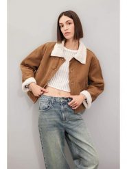 DeFacto Kurtka przejściowa w kolorze biało-jasnobrązowym rozmiar: L. Białe kurtki DeFacto, l, bez wzorów, bez kaptura. Za 195.99 zł.