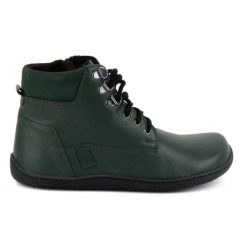 Olivier Damskie minimalistyczne buty skórzane zimowe barefoot 1262 zielone. Zielone botki bez wzorów, ze skóry, bez obcasa, bez zapięcia. Za 559.87 zł.
