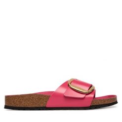 Klapki Birkenstock. Czerwone klapki Birkenstock, bez wzorów, bez obcasa, bez zapięcia. Za 599.99 zł.