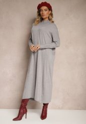 Jasnoszara Pudełkowa Sukienka Sweterkowa z Wiskozą i Golfem Rinnine. Szare sukienki Renee, na co dzień, bez wzorów, z wiskozy, eleganckie, bez kołnierzyka, bez ramiączek, maxi. W wyprzedaży za 87.99 zł.