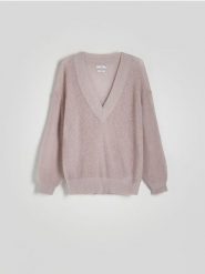 Sweter oversize z wełną - lawendowy. Fioletowe swetry Reserved, l, bez wzorów, z dzianiny, bez ramiączek. W wyprzedaży za 119.99 zł.