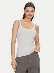 Gina Tricot Top Basic 14188 Szary Slim Fit. Szare topy Gina Tricot, xxl, bez wzorów, z bawełny, bez kołnierzyka, bez ramiączek. Za 39.99 zł.