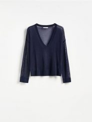 Sweter z lyocellu - granatowy. Niebieskie swetry Reserved, l, bez wzorów, z lyocellu, bez ramiączek. Za 109.99 zł.
