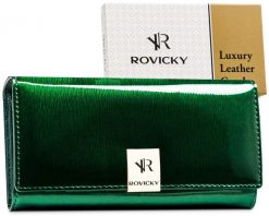 Portfel skórzany Rovicky RH-24A-1-SH zielony. Zielone portfele ROVICKY, bez wzorów, ze skóry. Za 95.99 zł.