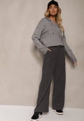Szare Spodnie Sztruksowe o Szerokim Kroju High Waist z Paskiem Valoma. Szare jeansy Renee, m, bez wzorów, z jeansu, eleganckie, z podwyższonym stanem. W wyprzedaży za 39.99 zł.