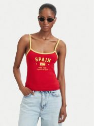 Guess Jeans Top W6YP20 K4202 Czerwony Slim Fit. Czerwone topy Guess Jeans, l, z aplikacjami, z bawełny, bez kołnierzyka, bez ramiączek. Za 129.99 zł.