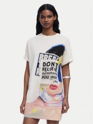 Desigual Sukienka codzienna Berlin 25SWVK20 Beżowy Regular Fit. Brązowe sukienki Desigual, na co dzień, xl, bez wzorów, z bawełny, bez kołnierzyka, bez ramiączek, proste. Za 219.99 zł.