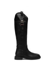 DeeZee Kozaki 13263-10 Czarny. Czarne kozaki DeeZee, bez wzorów, z materiału, bez obcasa, na płaskiej podeszwie, bez zapięcia. Za 249.99 zł.