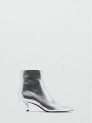 Mango Botki Strapy 87080418 Srebrny. Szare botki Mango, bez wzorów, ze skóry, bez obcasa, na słupku, bez zapięcia. Za 169.99 zł.