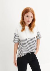 Bluza z kapturem. Białe bluzy bonprix, bez wzorów, bez ramiączek, z kapturem. Za 109.99 zł.