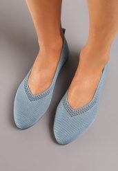 Jasnoniebieskie Plecione Balerinki z Ażurowymi Wycięciami Jene. Niebieskie baleriny Born2be, w ażurowe wzory, bez obcasa, na płaskiej podeszwie, bez zapięcia. Za 44.99 zł.
