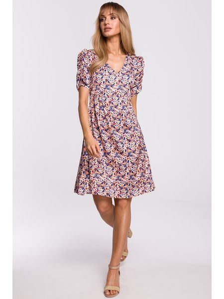 Made of emotion Sukienka w kolorze biało-niebiesko-czerwonym rozmiar: M. Białe sukienki Made Of Emotion, m, bez wzorów, bez kołnierzyka, bez ramiączek, midi, rozkloszowane. Za 70.24 zł.