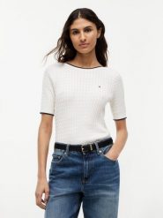 Tommy Hilfiger koszulka z dzianiny Kobiety Bawełna (100%) biały, M. Białe t-shirty sportowe Tommy Hilfiger, m, bez wzorów, z bawełny, bez ramiączek. Za 489.95 zł.