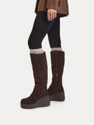 Badura Kozaki C-JANE-HY60195-15 Brązowy ciemny. Brązowe kozaki Badura, bez wzorów, ze skóry, bez obcasa, na koturnie, bez zapięcia. Za 349.99 zł.