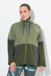 Damskie Bluza dresowa dwukolorowa stójka kieszenie z zamkiem błyskawicznym. Zielone bluzy z kapturem Ulla Popken, m, bez wzorów, z bawełny, bez kaptura. Za 279.99 zł.