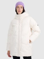 4F Kurtka puchowa z wypełnieniem syntetycznym damska - biała L. Białe kurtki 4f, na zimę, l, bez wzorów, z materiału, bez kaptura. Za 499.99 zł.