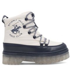 Trapery Beverly Hills Polo Club. Białe traperki Beverly Hills Polo Club, bez wzorów, bez obcasa, bez zapięcia. Za 124.99 zł.