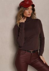 Brązowy Casualowy Golf z Wiskozą i Modalem Lannetora. Brązowe swetry Renee, z aplikacjami, z jeansu, biznesowe, bez ramiączek. W wyprzedaży za 39.99 zł.