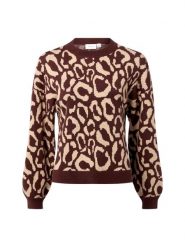 Vila Sweter damski z dzianiny - VITip Kobiety brązowy|beżowy wzorzysty, XL. Brązowe swetry Vila, xl, bez wzorów, z dzianiny, eleganckie, bez ramiączek. Za 199.95 zł.