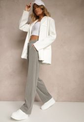 Szare Spodnie z Wiskozą High Waist z Ozdobną Aplikacją Frovanna. Szare jeansy Renee, l, z aplikacjami, z jeansu, eleganckie, z podwyższonym stanem. W wyprzedaży za 55.99 zł.