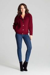 Bordowa Stylowa Kurtka Bomberka z Kołnierzem z Klapami. Czerwone kurtki Katrus, l, bez wzorów, z materiału, eleganckie, bez kaptura. Za 319.00 zł.