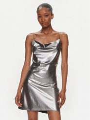 ROTATE Sukienka koktajlowa Metallic Mini Slip 1116472293 Srebrny Regular Fit. Szare sukienki ROTATE, bez wzorów, z syntetyku, wizytowe, bez kołnierzyka, bez ramiączek, mini. Za 679.99 zł.
