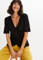 T-shirt z miękkiej mieszanki wiskozy. Czarne t-shirty bonprix, bez wzorów, z wiskozy, bez kołnierzyka, bez ramiączek. Za 64.99 zł.