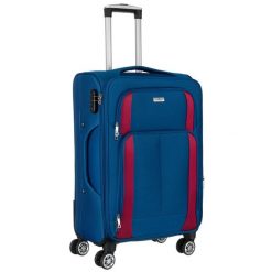 Mała walizka kabinowa z miękkiego materiału poliestrowego w niebiesko-czerwonym kolorze Peterson PTN 5209-S. Czerwone walizki Peterson, małe. Za 199.99 zł.