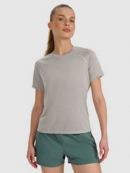 4F Koszulka do biegania regular szybkoschnąca damska - szara L. Szare t-shirty sportowe 4f, l, bez wzorów, z materiału, bez ramiączek, do biegania. W wyprzedaży za 99.99 zł.
