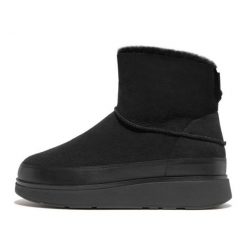 Buty FitFlop GEN-FF Mini Double-Faced Shearling Boots W GS6-090 czarne. Czarne śniegowce bez wzorów, z materiału, bez zapięcia. Za 720.14 zł.