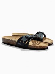 BACKSUN Skórzane klapki "Venecia" w kolorze czarnym rozmiar: 41. Czarne klapki Backsun, bez wzorów, z materiału, klasyczne, z otwartym noskiem, bez obcasa, bez zapięcia. Za 117.99 zł.