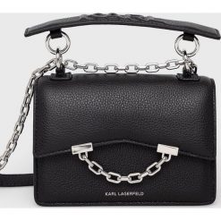 Karl Lagerfeld torebka skórzana kolor czarny. Czarne listonoszki KARL LAGERFELD, bez wzorów, na ramię, bez dodatków. Za 1,399.90 zł.