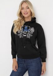 Czarna Bluza z Kapturem i Nadrukiem oraz Ściągaczami Apperforda. Czarne bluzy Born2be, l, bez wzorów, z polaru, z kapturem. W wyprzedaży za 76.49 zł.