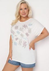 Biały Klasyczny Bawełniany T-shirt Ozdobiony Cyrkoniami Christara. Białe t-shirty Born2be, l, bez wzorów, z bawełny, klasyczne, bez kołnierzyka, bez ramiączek. Za 59.99 zł.