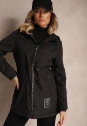 Czarna Kurtka Typu Parka ze Ściągaczem w Talii z Kapturem i Kieszeniami Daroma. Czarne kurtki Renee, l, bez wzorów, eleganckie, z kapturem. W wyprzedaży za 135.99 zł.