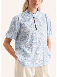 Seidensticker Bluzka w kolorze błękitno-białym rozmiar: 38. Niebieskie bluzki Seidensticker, bez wzorów, z wiskozy, bez kołnierzyka, bez ramiączek. Za 171.95 zł.