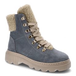 Botki damskie Kampa, cholewka ze skóry naturalnej wnętrze ocieplane i na płaskiej podeszwie, niebieski‑welur, Z538‑579‑560. Niebieskie botki KAMPA, bez wzorów, ze skóry, eleganckie, bez obcasa, na obcasie, bez zapięcia. Za 319.00 zł.