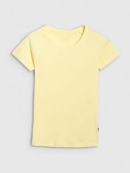 4F T-shirt regular z prążkowanej dzianiny damski - żółty XXL. Żółte t-shirty 4f, xxl, bez wzorów, z dzianiny, bez kołnierzyka, bez ramiączek. Za 49.99 zł.