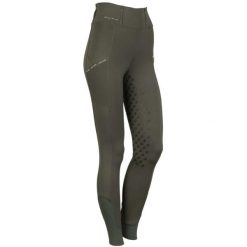 Damskie legginsy jeździeckie z pełną przyczepnością Harry's Horse Just Ride. Zielone legginsy HARRYS HORSE, bez wzorów, z elastanu. Za 278.50 zł.