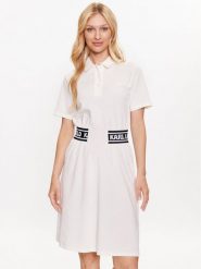 KARL LAGERFELD Sukienka codzienna 231W1351 Biały Regular Fit. Białe sukienki KARL LAGERFELD, na co dzień, xs, bez wzorów, z bawełny, bez kołnierzyka, bez ramiączek, proste. Za 479.99 zł.
