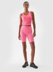 4F Legginsy krótkie treningowe damskie - różowe S. Czerwone legginsy 4f, bez wzorów, z dzianiny, sportowe, krótkie. W wyprzedaży za 39.99 zł.