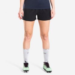 Spodenki do rugby damskie Offload R500. Czarne szorty OFFLOAD, bez wzorów, z elastanu, sportowe. Za 59.99 zł.