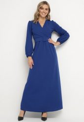Niebieska Rozkloszowana Sukienka Ozdobiona Paskiem w Talii Felirith. Niebieskie sukienki Born2be, na co dzień, l, bez wzorów, eleganckie, bez kołnierzyka, bez ramiączek, maxi, rozkloszowane. W wyprzedaży za 144.49 zł.