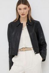 Calvin Klein kurtka skórzana damska kolor czarny przejściowa. Czarne kurtki Calvin Klein, bez wzorów, bez kaptura. Za 2,289.90 zł.