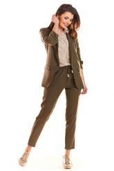 Khaki Żakiet bez Zapięcia z Maszczonym Rękawem 3/4. Brązowe marynarki i żakiety Awama, l, bez wzorów, z elastanu, bez ramiączek. Za 249.90 zł.