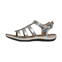 Sandały damskie Geox Vega. Szare sandały Geox, bez wzorów, z gumy, bez obcasa, bez zapięcia. Za 269.00 zł.