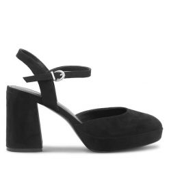Sandały JENNY. Czarne sandały Jenny, bez wzorów, bez obcasa, na słupku, bez zapięcia. Za 139.99 zł.